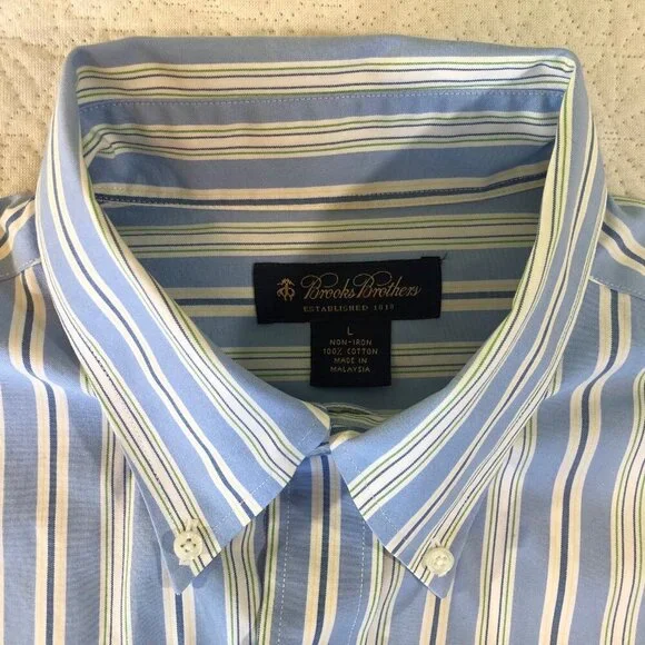 Brooks Brothers 1818 Mens Size Large Non-Iron Shirt 100% Cotton Blue Stripe - Picture 5 of 9